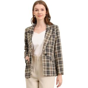 imageAllegra K Womens Notched Lapel One Button Boyfriend Blazer Suit Plaid Blazer JacketBrown Black