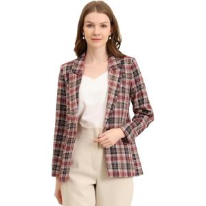 imageAllegra K Womens Notched Lapel One Button Boyfriend Blazer Suit Plaid Blazer JacketBrown Red