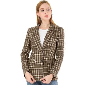 imageAllegra K Womens Notched Lapel One Button Boyfriend Blazer Suit Plaid Blazer JacketCoffee