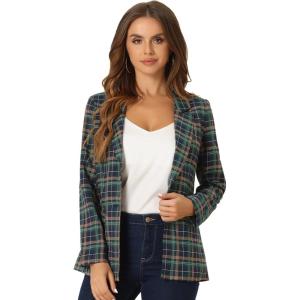 imageAllegra K Womens Notched Lapel One Button Boyfriend Blazer Suit Plaid Blazer JacketGreen Blue