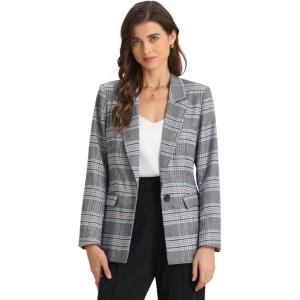 imageAllegra K Womens Notched Lapel One Button Boyfriend Blazer Suit Plaid Blazer JacketGrey