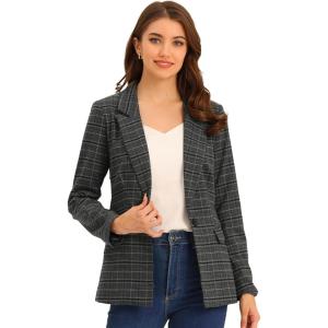 imageAllegra K Womens Notched Lapel One Button Boyfriend Blazer Suit Plaid Blazer JacketGrey Black