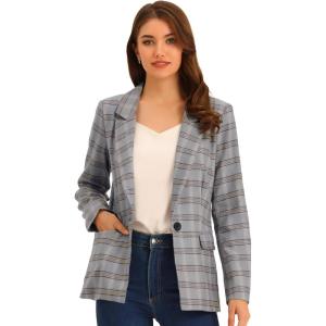 imageAllegra K Womens Notched Lapel One Button Boyfriend Blazer Suit Plaid Blazer JacketGrey Blue