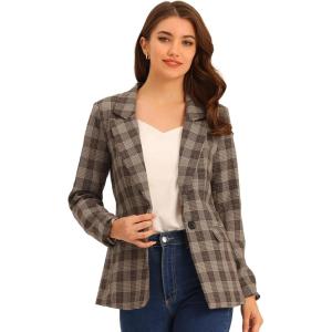 imageAllegra K Womens Notched Lapel One Button Boyfriend Blazer Suit Plaid Blazer JacketLight Brown