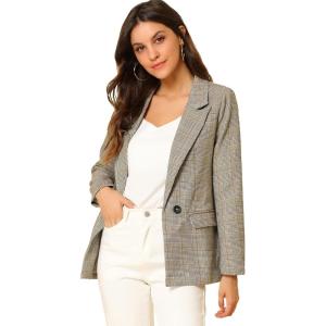 imageAllegra K Womens Notched Lapel One Button Boyfriend Blazer Suit Plaid Blazer JacketLight Coffee