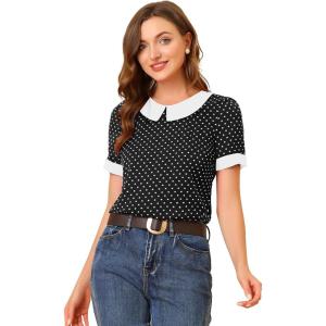 imageAllegra K Womens Peter Pan Collar Shirt Vintage 1950s Polka Dots BlouseBlack White