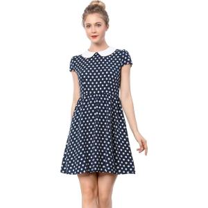 imageAllegra K Womens Peter Pan Collar Short Sleeves Contrast ALine Polka Dots DressBlue