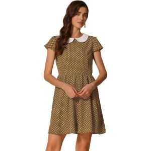 imageAllegra K Womens Peter Pan Collar Short Sleeves Contrast ALine Polka Dots DressBrown