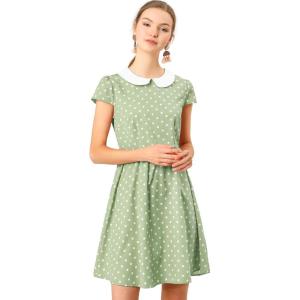 imageAllegra K Womens Peter Pan Collar Short Sleeves Contrast ALine Polka Dots DressGreen