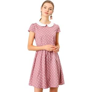 imageAllegra K Womens Peter Pan Collar Short Sleeves Contrast ALine Polka Dots DressPink