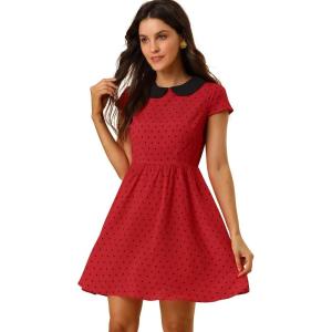imageAllegra K Womens Peter Pan Collar Short Sleeves Contrast ALine Polka Dots DressRed