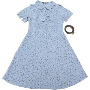 imageAllegra K Womens Peter Pan Collar Tie Neck Short Sleeves ALine Elegant Belted Vintage Floral DressSky Blue