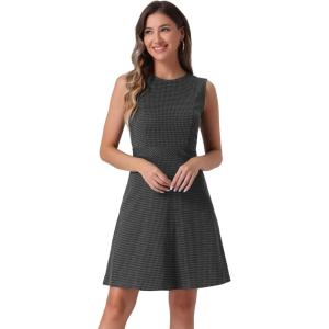 imageAllegra K Womens Plaid Dress Sleeveless Fit and Flare Houndstooth Work DressesBlack Grey