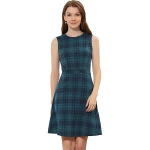 imageAllegra K Womens Plaid Dress Sleeveless Fit and Flare Houndstooth Work DressesBlue