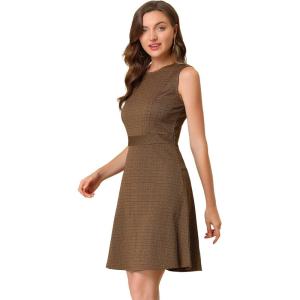 imageAllegra K Womens Plaid Dress Sleeveless Fit and Flare Houndstooth Work DressesBrown