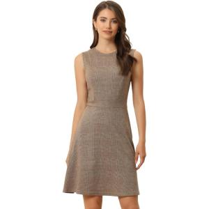 imageAllegra K Womens Plaid Dress Sleeveless Fit and Flare Houndstooth Work DressesBrown Apricot