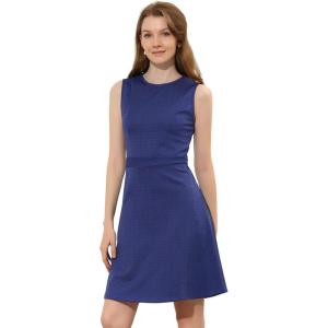 imageAllegra K Womens Plaid Dress Sleeveless Fit and Flare Houndstooth Work DressesDark Blue