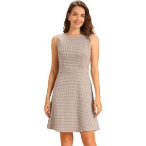 imageAllegra K Womens Plaid Dress Sleeveless Fit and Flare Houndstooth Work DressesLight Brown