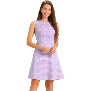 imageAllegra K Womens Plaid Dress Sleeveless Fit and Flare Houndstooth Work DressesLight Purple