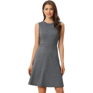 imageAllegra K Womens Plaid Dress Sleeveless Fit and Flare Houndstooth Work DressesNavy Blue