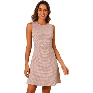 imageAllegra K Womens Plaid Dress Sleeveless Fit and Flare Houndstooth Work DressesPink Houndstooth