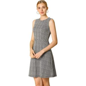 imageAllegra K Womens Plaid Dress Sleeveless Fit and Flare Houndstooth Work DressesWhite Black