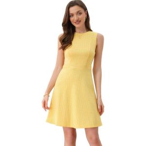 imageAllegra K Womens Plaid Dress Sleeveless Fit and Flare Houndstooth Work DressesYellow