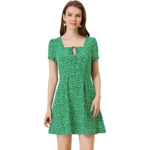 imageAllegra K Womens Printed Dress Summer 2025 Casual Square Neck Short Sleeve Fit and Flare DressesGreenfloral