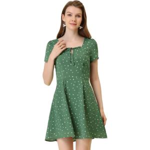 imageAllegra K Womens Printed Dress Summer 2025 Casual Square Neck Short Sleeve Fit and Flare DressesGreenheart