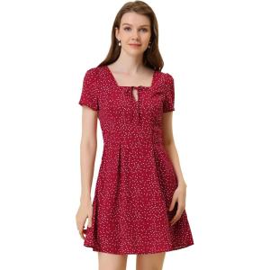 imageAllegra K Womens Printed Dress Summer 2025 Casual Square Neck Short Sleeve Fit and Flare DressesReddotted