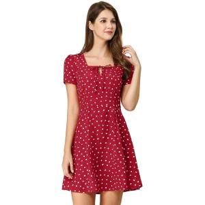 imageAllegra K Womens Printed Dress Summer 2025 Casual Square Neck Short Sleeve Fit and Flare DressesRedheart