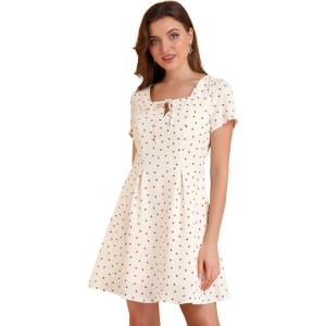 imageAllegra K Womens Printed Dress Summer 2025 Casual Square Neck Short Sleeve Fit and Flare DressesWhiteheart