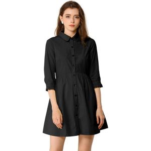 imageAllegra K Womens Shirt Dress Button Down 34 Sleeve School Work Mini Casual ShirtdressesBlack