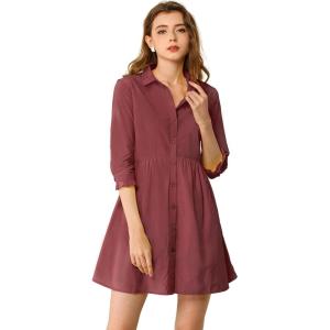 imageAllegra K Womens Shirt Dress Button Down 34 Sleeve School Work Mini Casual ShirtdressesBurgundy