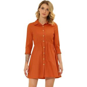 imageAllegra K Womens Shirt Dress Button Down 34 Sleeve School Work Mini Casual ShirtdressesFresh Orange