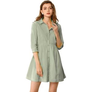 imageAllegra K Womens Shirt Dress Button Down 34 Sleeve School Work Mini Casual ShirtdressesLight Green