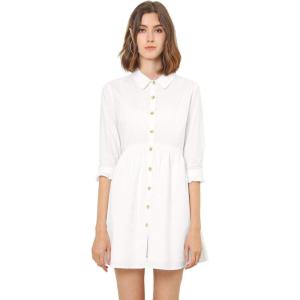 imageAllegra K Womens Shirt Dress Button Down 34 Sleeve School Work Mini Casual ShirtdressesWhite