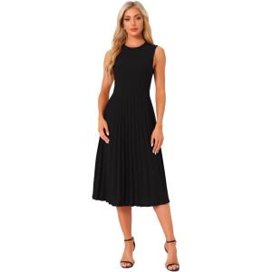 imageAllegra K Womens Sleeveless Pleated Dress Ruffle Hem Crew Neck Tank Knitted Elegant Midi DressesBlack