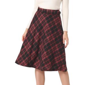 imageAllegra K Womens Tartan Plaid High Waist Belted Vintage ALine Midi SkirtBlack Red