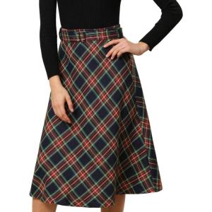 imageAllegra K Womens Tartan Plaid High Waist Belted Vintage ALine Midi SkirtDark Blue
