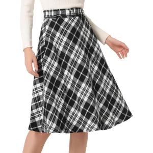 imageAllegra K Womens Tartan Plaid High Waist Belted Vintage ALine Midi SkirtJet Black Plaid