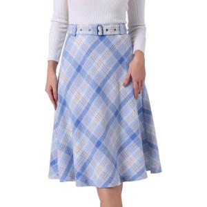 imageAllegra K Womens Tartan Plaid High Waist Belted Vintage ALine Midi SkirtLight Blue