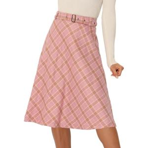 imageAllegra K Womens Tartan Plaid High Waist Belted Vintage ALine Midi SkirtLight Pink