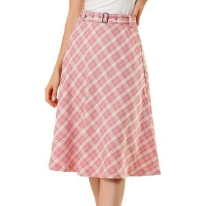 imageAllegra K Womens Tartan Plaid High Waist Belted Vintage ALine Midi SkirtPink