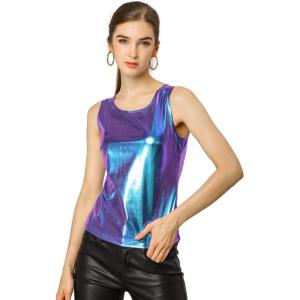 imageAllegra K Womens Shiny Party Club Cami Sparkly Metallic Tank TopBlue Purple