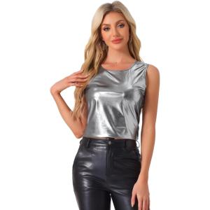 imageAllegra K Womens Shiny Party Club Cami Sparkly Metallic Tank TopDark Silver