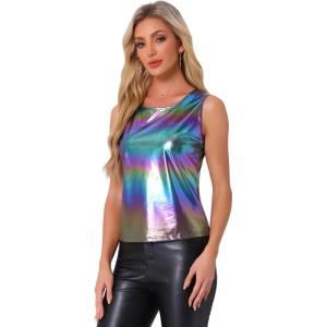 imageAllegra K Womens Shiny Party Club Cami Sparkly Metallic Tank TopMulticolor