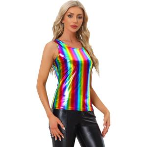 imageAllegra K Womens Shiny Party Club Cami Sparkly Metallic Tank TopRainbow