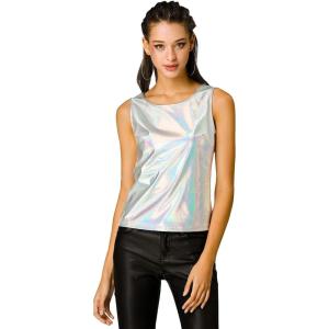 imageAllegra K Womens Shiny Party Club Cami Sparkly Metallic Tank TopSilver Pink