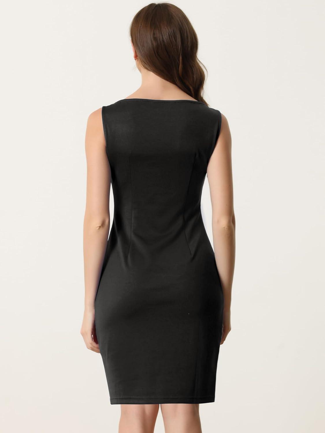 imageAllegra K Sleeveless Sheath Dress for Womens Pencil Boat Neck Business Professional Office DressesBlack